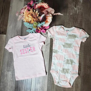 Child of Mine by Carter's Pink Little Sister Elephant Tops Bundle Size 18m NWOT